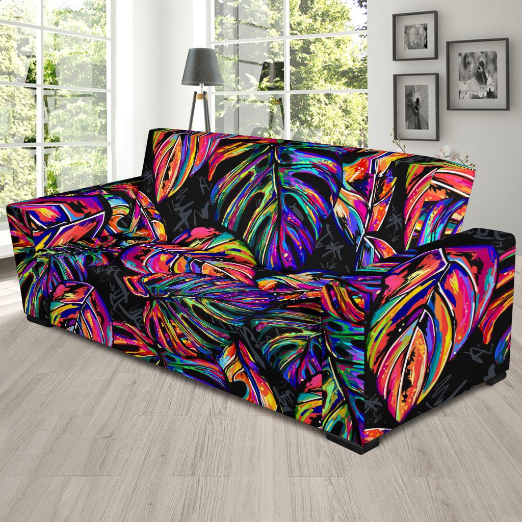 Neon Color Tropical Palm Leaves Sofa Slipcover-JTAMIGO.COM