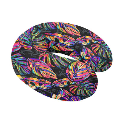 Neon Color Tropical Palm Leaves U-Shaped Travel Neck Pillow-JTAMIGO.COM