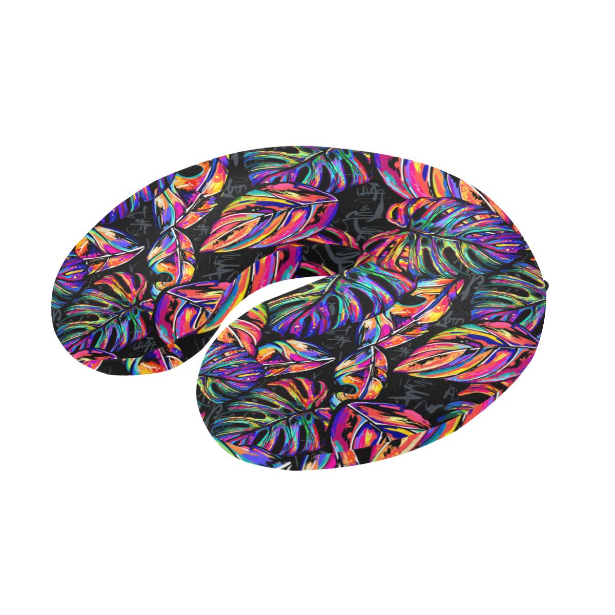 Neon Color Tropical Palm Leaves U-Shaped Travel Neck Pillow-JTAMIGO.COM