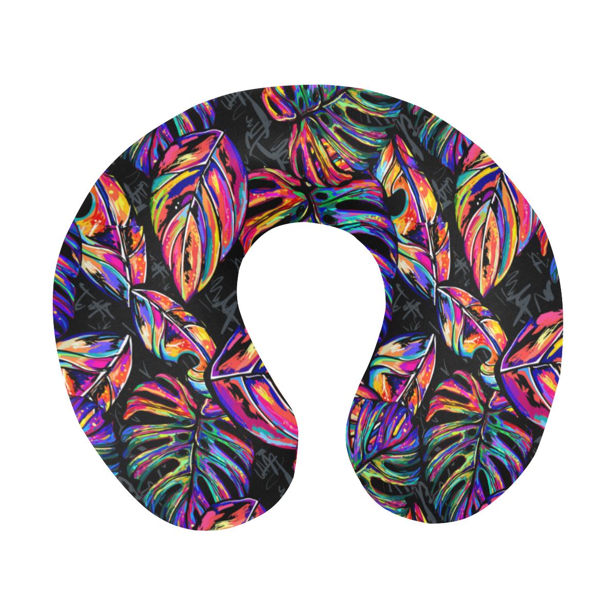 Neon Color Tropical Palm Leaves U-Shaped Travel Neck Pillow-JTAMIGO.COM