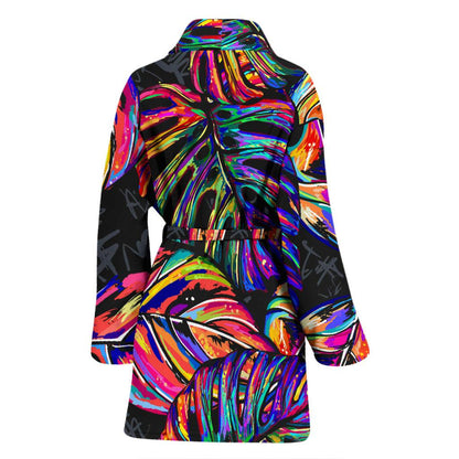 Neon Color Tropical Palm Leaves Women Bath Robe-JTAMIGO.COM