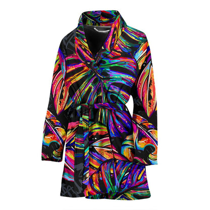 Neon Color Tropical Palm Leaves Women Bath Robe-JTAMIGO.COM