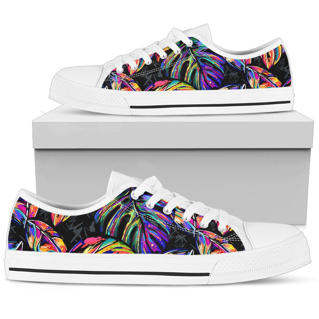 Neon Color Tropical Palm Leaves Women Low Top Shoes-JTAMIGO.COM