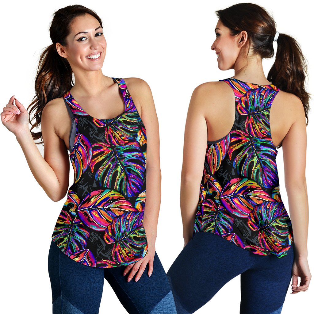 Neon Color Tropical Palm Leaves Women Racerback Tank Top