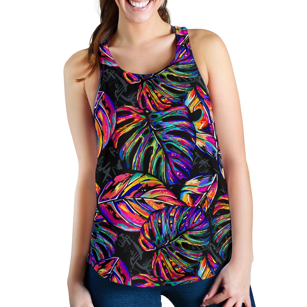 Neon Color Tropical Palm Leaves Women Racerback Tank Top
