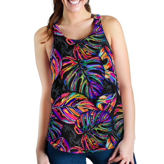 Neon Color Tropical Palm Leaves Women Racerback Tank Top