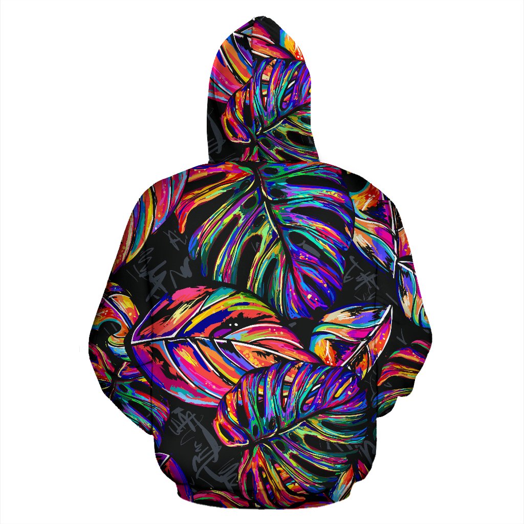 Neon Color Tropical Palm Leaves Zip Up Hoodie