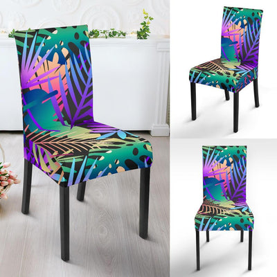 Neon Flower Tropical Palm Leaves Dining Chair Slipcover-JTAMIGO.COM