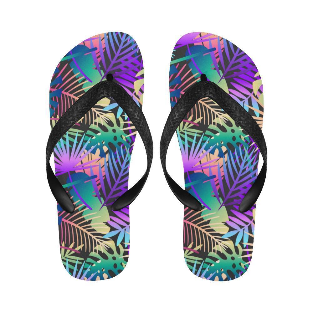 Neon Flower Tropical Palm Leaves Flip Flops-JTAMIGO.COM
