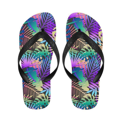 Neon Flower Tropical Palm Leaves Flip Flops-JTAMIGO.COM