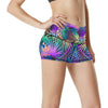 Neon Flower Tropical Palm Leaves High Waisted Spandex Shorts-JTAMIGO.COM