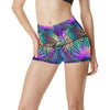 Neon Flower Tropical Palm Leaves High Waisted Spandex Shorts-JTAMIGO.COM