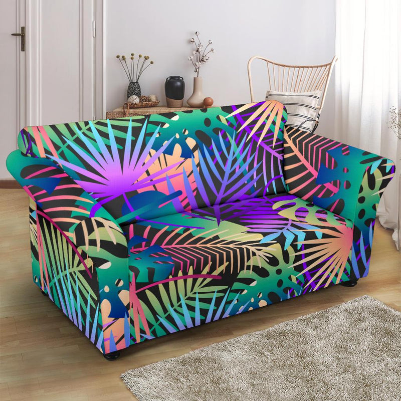 Neon Flower Tropical Palm Leaves Loveseat Slipcover-JTAMIGO.COM