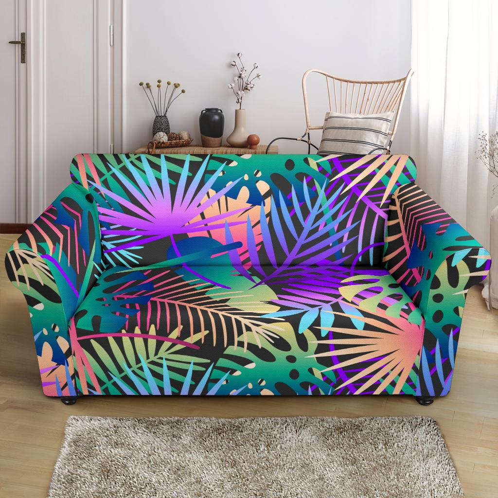 Neon Flower Tropical Palm Leaves Loveseat Slipcover-JTAMIGO.COM