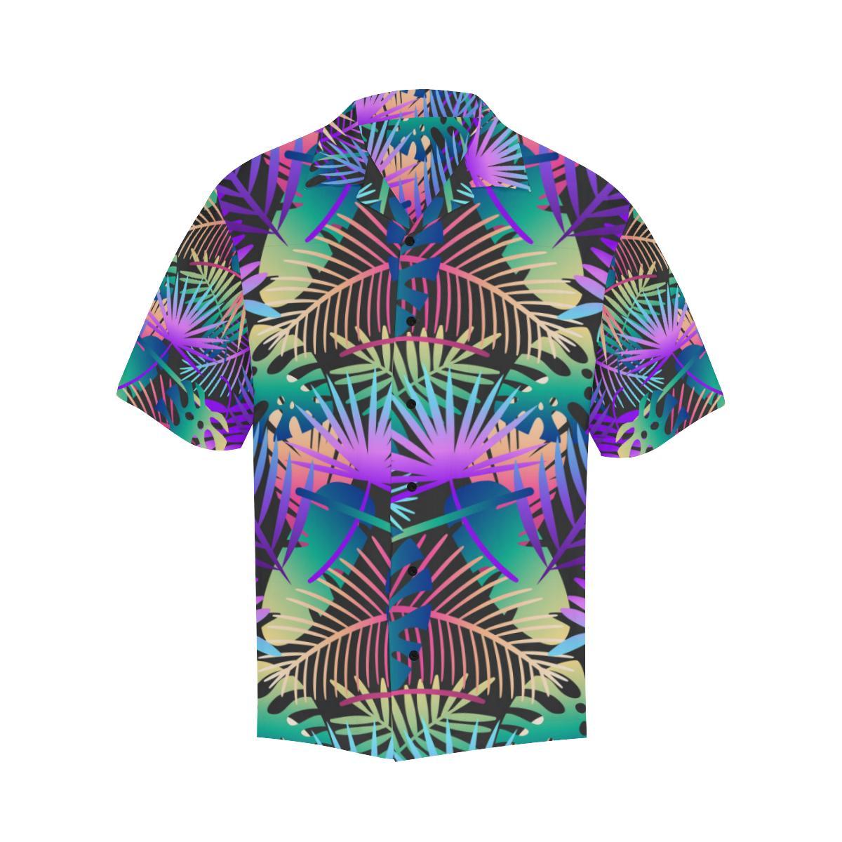 Neon Flower Tropical Palm Leaves Men Aloha Hawaiian Shirt