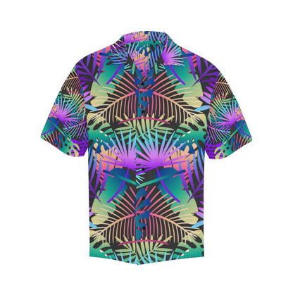 Neon Flower Tropical Palm Leaves Men Aloha Hawaiian Shirt