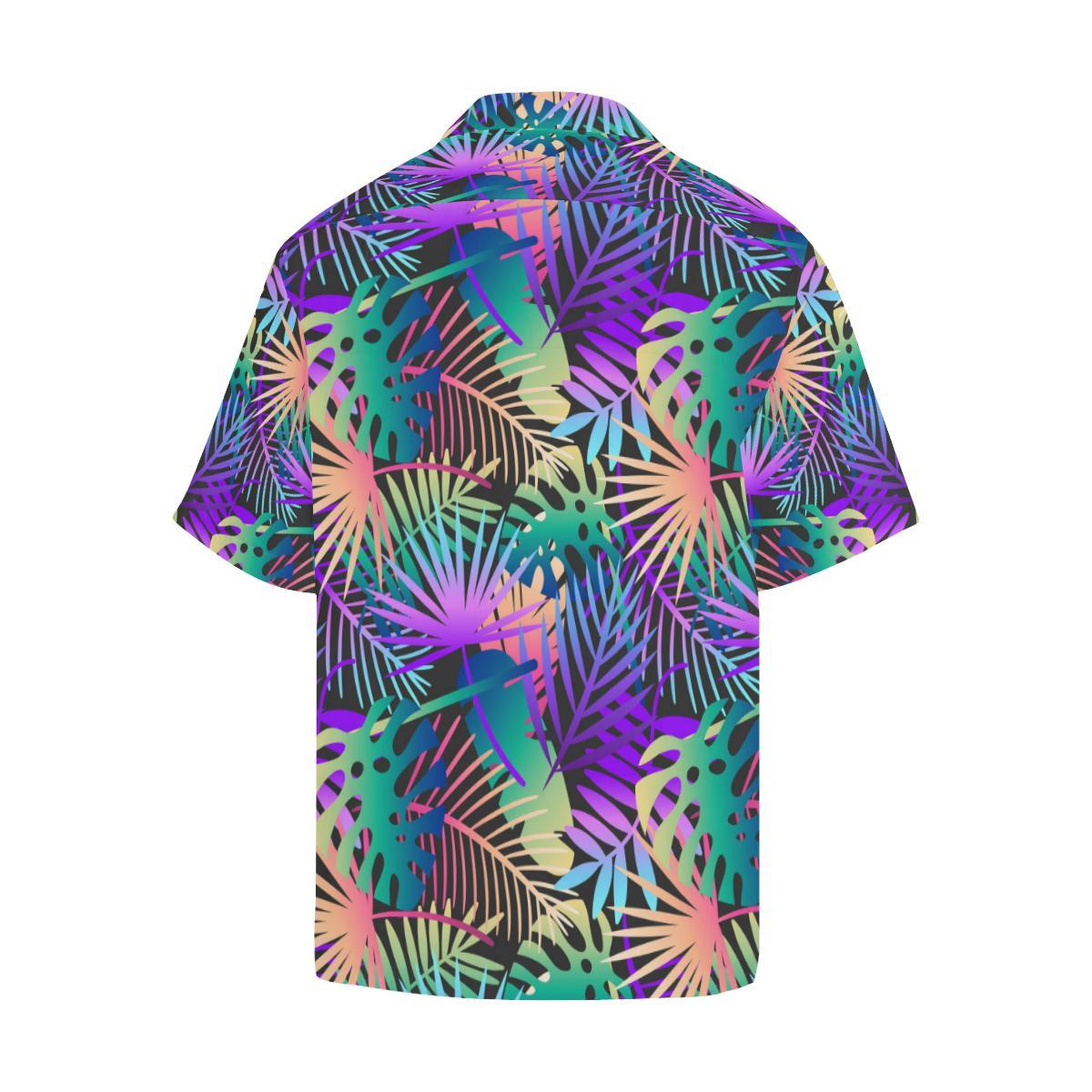 Neon Flower Tropical Palm Leaves Men Aloha Hawaiian Shirt