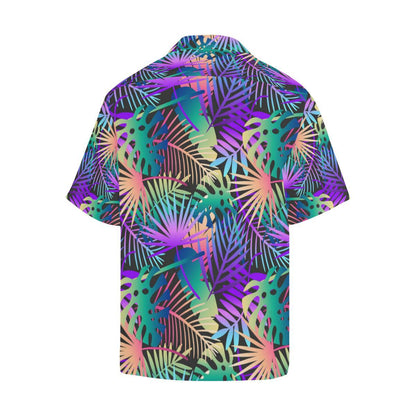 Neon Flower Tropical Palm Leaves Men Aloha Hawaiian Shirt