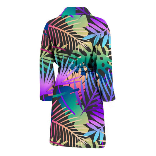 Neon Flower Tropical Palm Leaves Men Bath Robe-JTAMIGO.COM