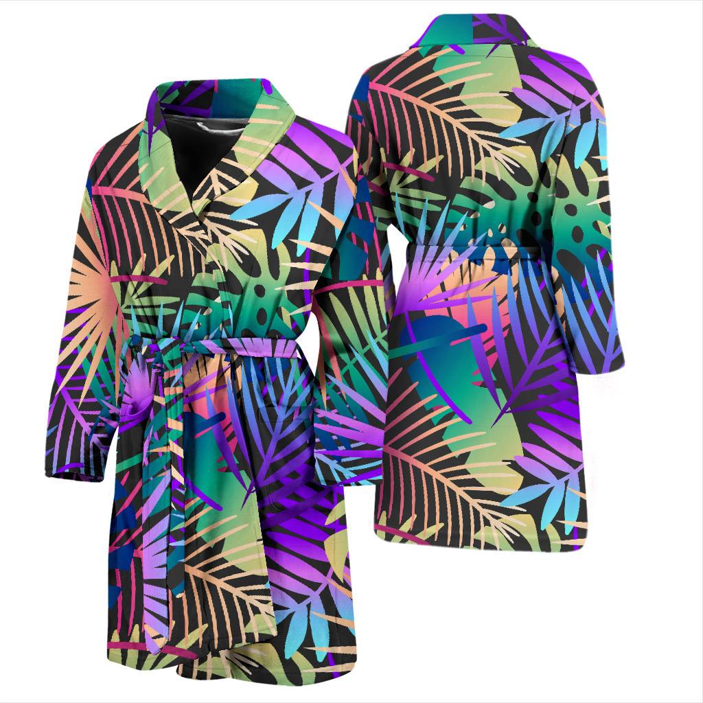 Neon Flower Tropical Palm Leaves Men Bath Robe-JTAMIGO.COM