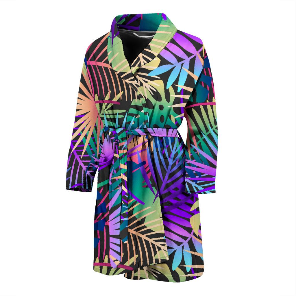 Neon Flower Tropical Palm Leaves Men Bath Robe-JTAMIGO.COM