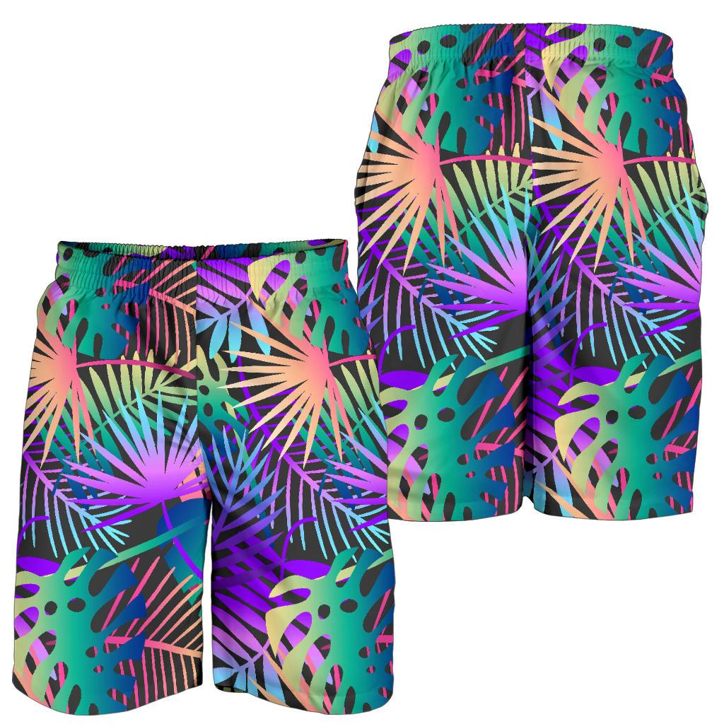 Neon Flower Tropical Palm Leaves Mens Shorts-JTAMIGO.COM