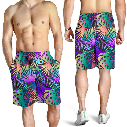 Neon Flower Tropical Palm Leaves Mens Shorts-JTAMIGO.COM