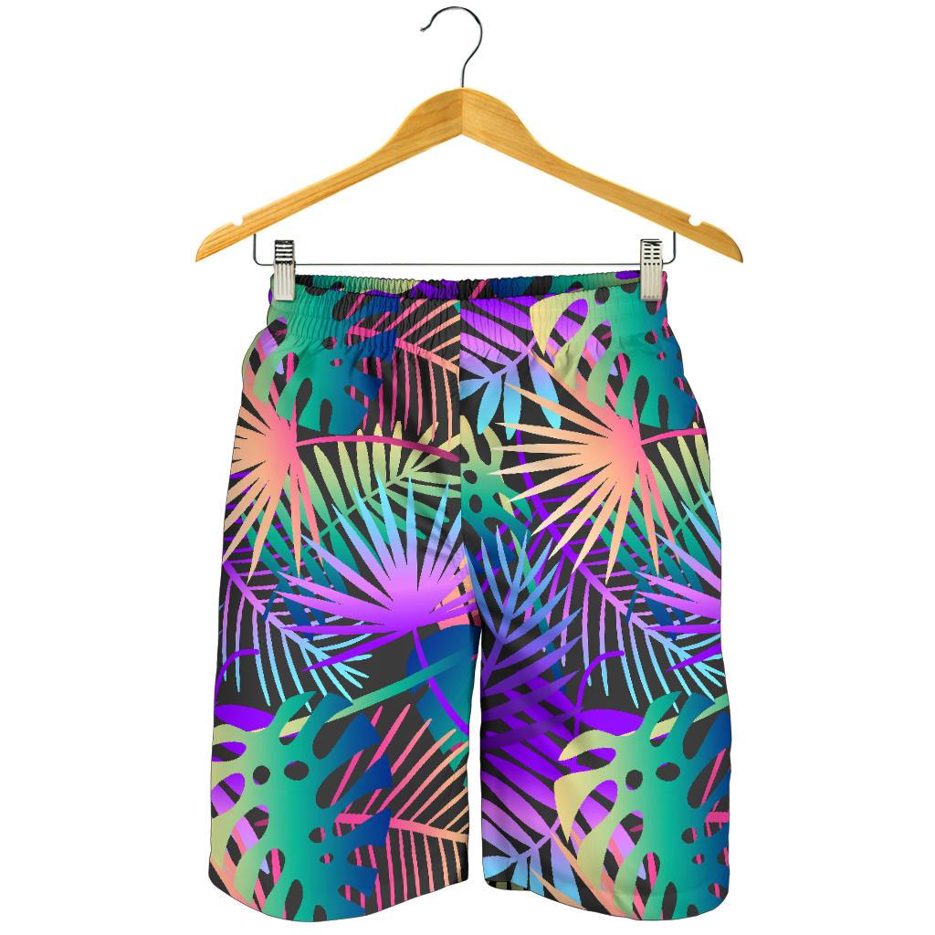 Neon Flower Tropical Palm Leaves Mens Shorts-JTAMIGO.COM