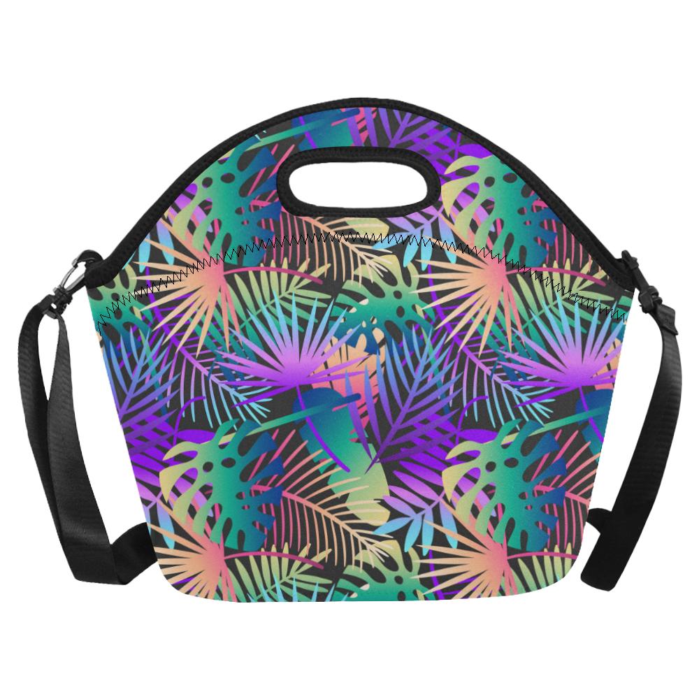 Neon Flower Tropical Palm Leaves Neoprene Lunch Bag (Model 1669)(Large)-JTAMIGO.COM