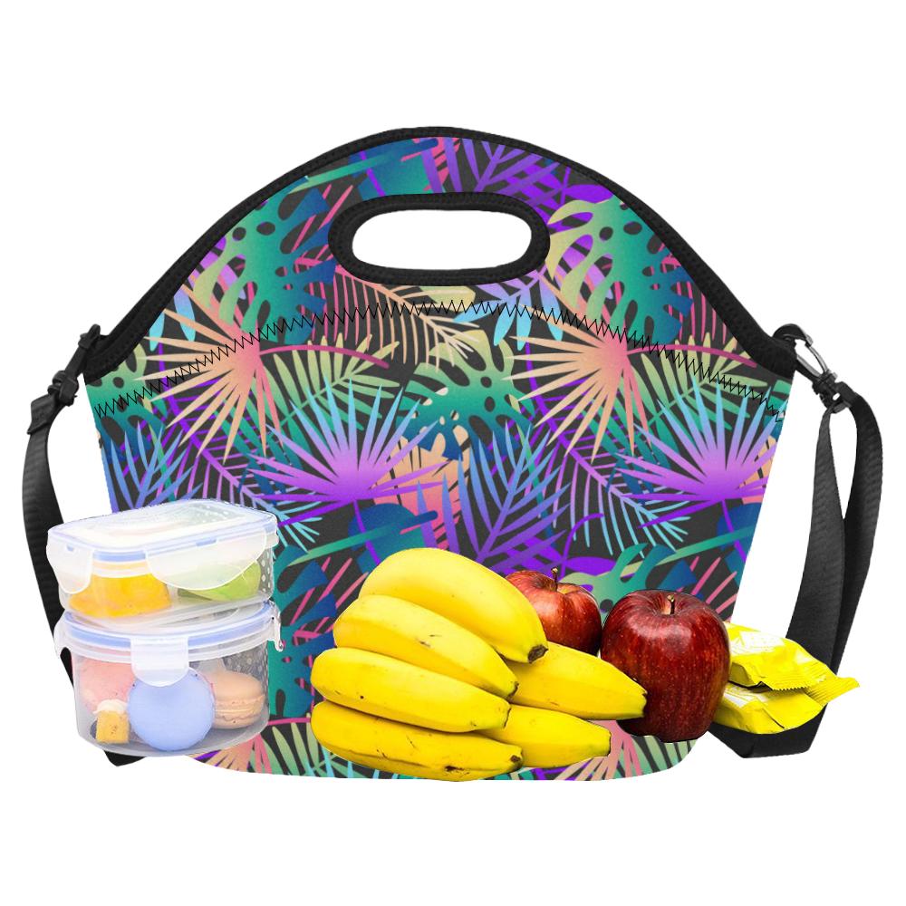 Neon Flower Tropical Palm Leaves Neoprene Lunch Bag (Model 1669)(Large)-JTAMIGO.COM