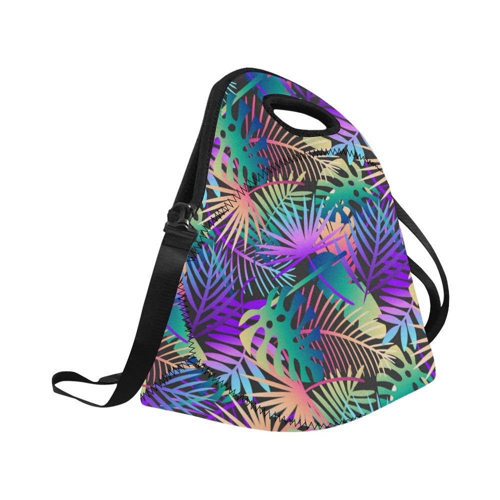 Neon Flower Tropical Palm Leaves Neoprene Lunch Bag (Model 1669)(Large)-JTAMIGO.COM