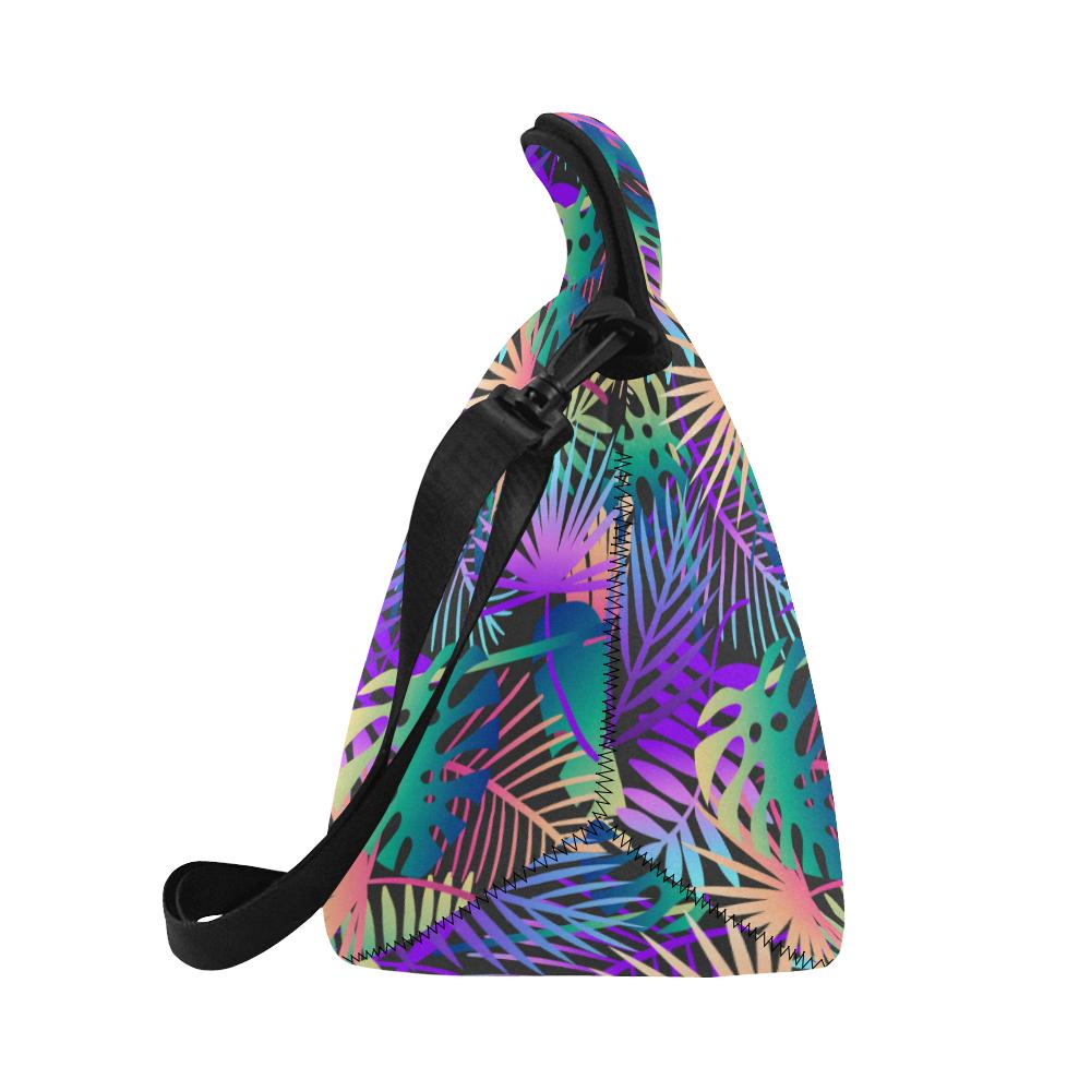 Neon Flower Tropical Palm Leaves Neoprene Lunch Bag (Model 1669)(Large)-JTAMIGO.COM
