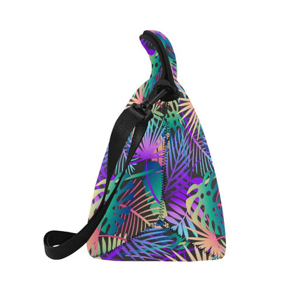 Neon Flower Tropical Palm Leaves Neoprene Lunch Bag (Model 1669)(Large)-JTAMIGO.COM