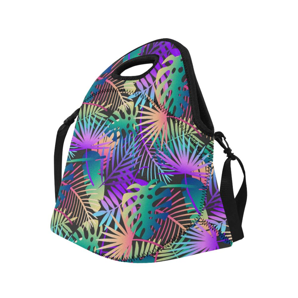 Neon Flower Tropical Palm Leaves Neoprene Lunch Bag (Model 1669)(Large)-JTAMIGO.COM