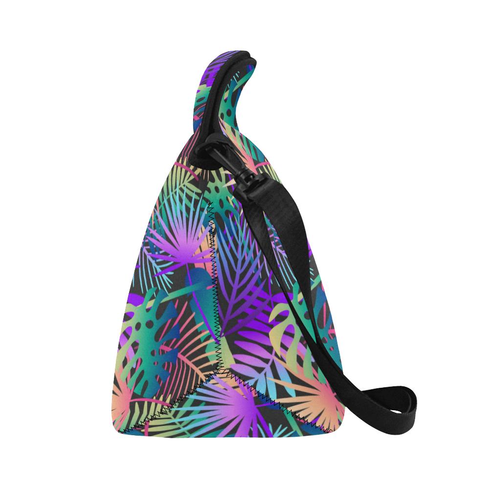 Neon Flower Tropical Palm Leaves Neoprene Lunch Bag (Model 1669)(Large)-JTAMIGO.COM