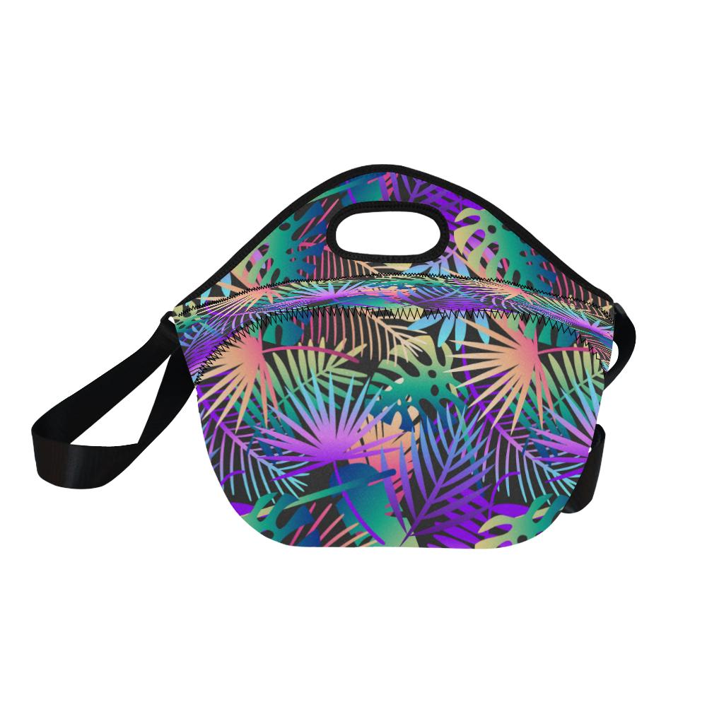 Neon Flower Tropical Palm Leaves Neoprene Lunch Bag (Model 1669)(Large)-JTAMIGO.COM