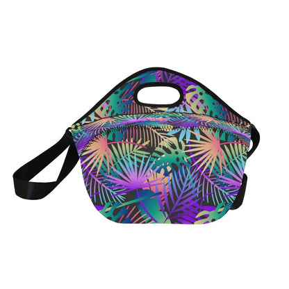 Neon Flower Tropical Palm Leaves Neoprene Lunch Bag (Model 1669)(Large)-JTAMIGO.COM