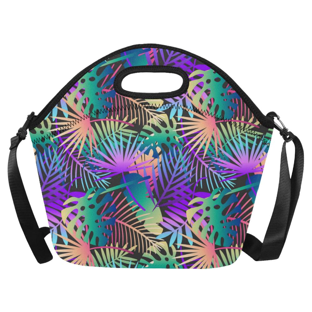 Neon Flower Tropical Palm Leaves Neoprene Lunch Bag (Model 1669)(Large)-JTAMIGO.COM