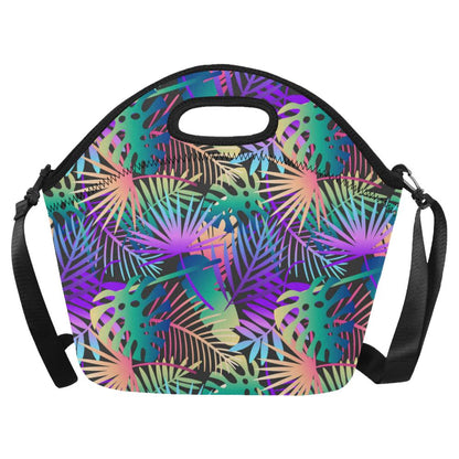 Neon Flower Tropical Palm Leaves Neoprene Lunch Bag (Model 1669)(Large)-JTAMIGO.COM