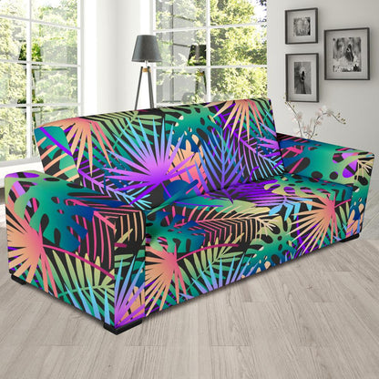 Neon Flower Tropical Palm Leaves Sofa Slipcover-JTAMIGO.COM