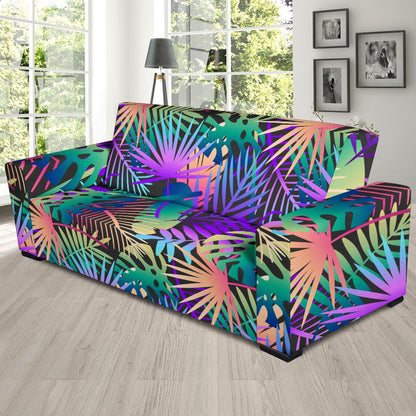 Neon Flower Tropical Palm Leaves Sofa Slipcover-JTAMIGO.COM