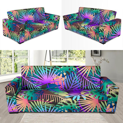 Neon Flower Tropical Palm Leaves Sofa Slipcover-JTAMIGO.COM