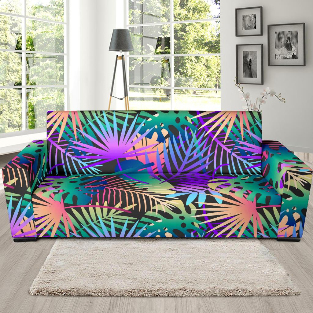 Neon Flower Tropical Palm Leaves Sofa Slipcover-JTAMIGO.COM