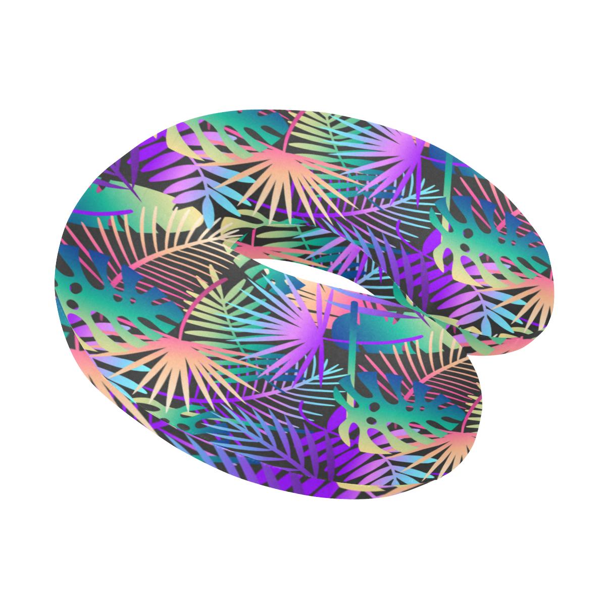 Neon Flower Tropical Palm Leaves U-Shaped Travel Neck Pillow-JTAMIGO.COM