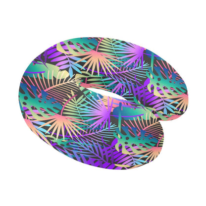 Neon Flower Tropical Palm Leaves U-Shaped Travel Neck Pillow-JTAMIGO.COM