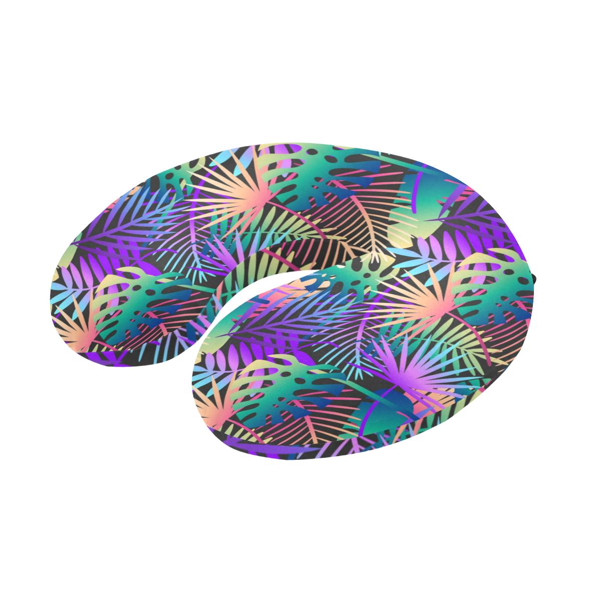 Neon Flower Tropical Palm Leaves U-Shaped Travel Neck Pillow-JTAMIGO.COM