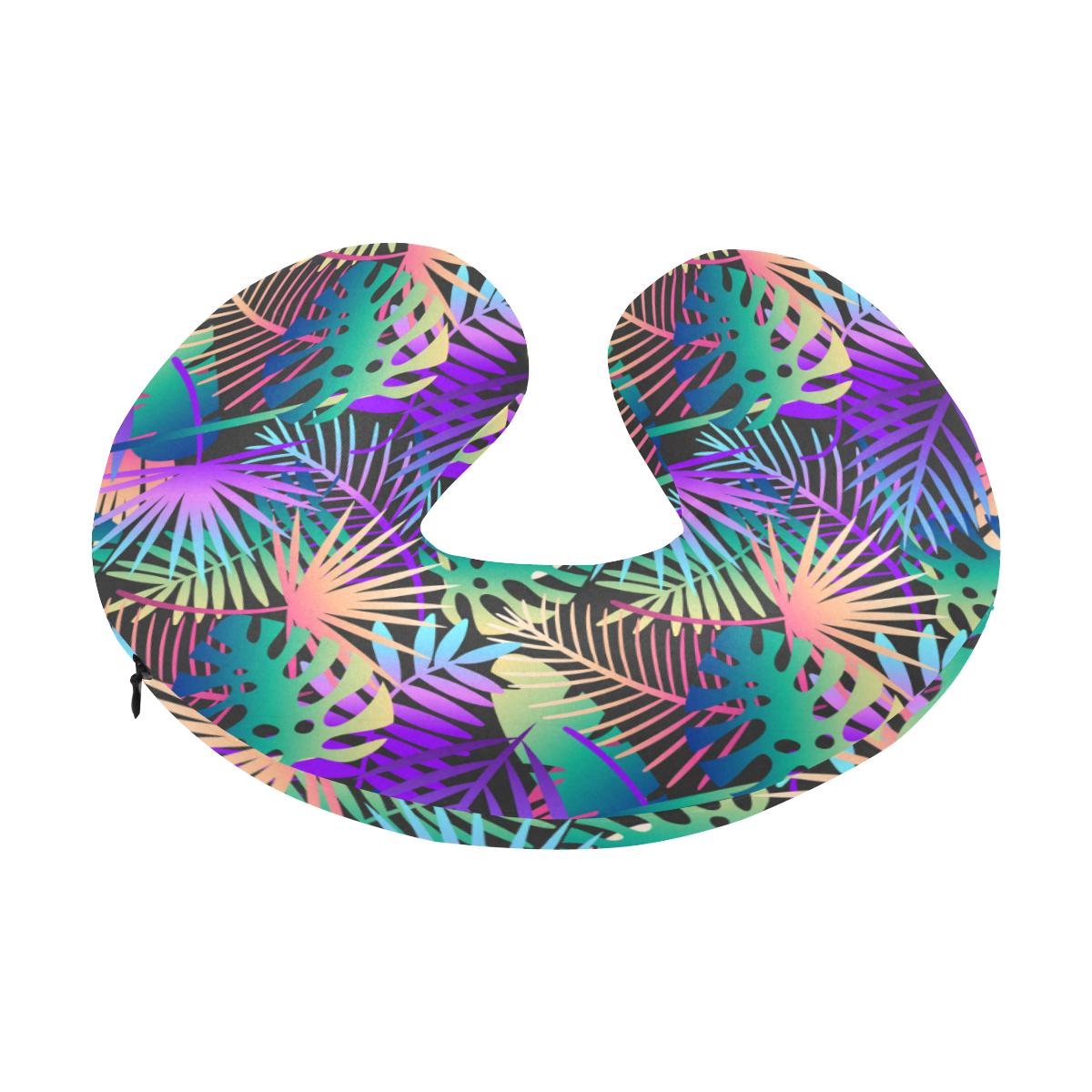 Neon Flower Tropical Palm Leaves U-Shaped Travel Neck Pillow-JTAMIGO.COM