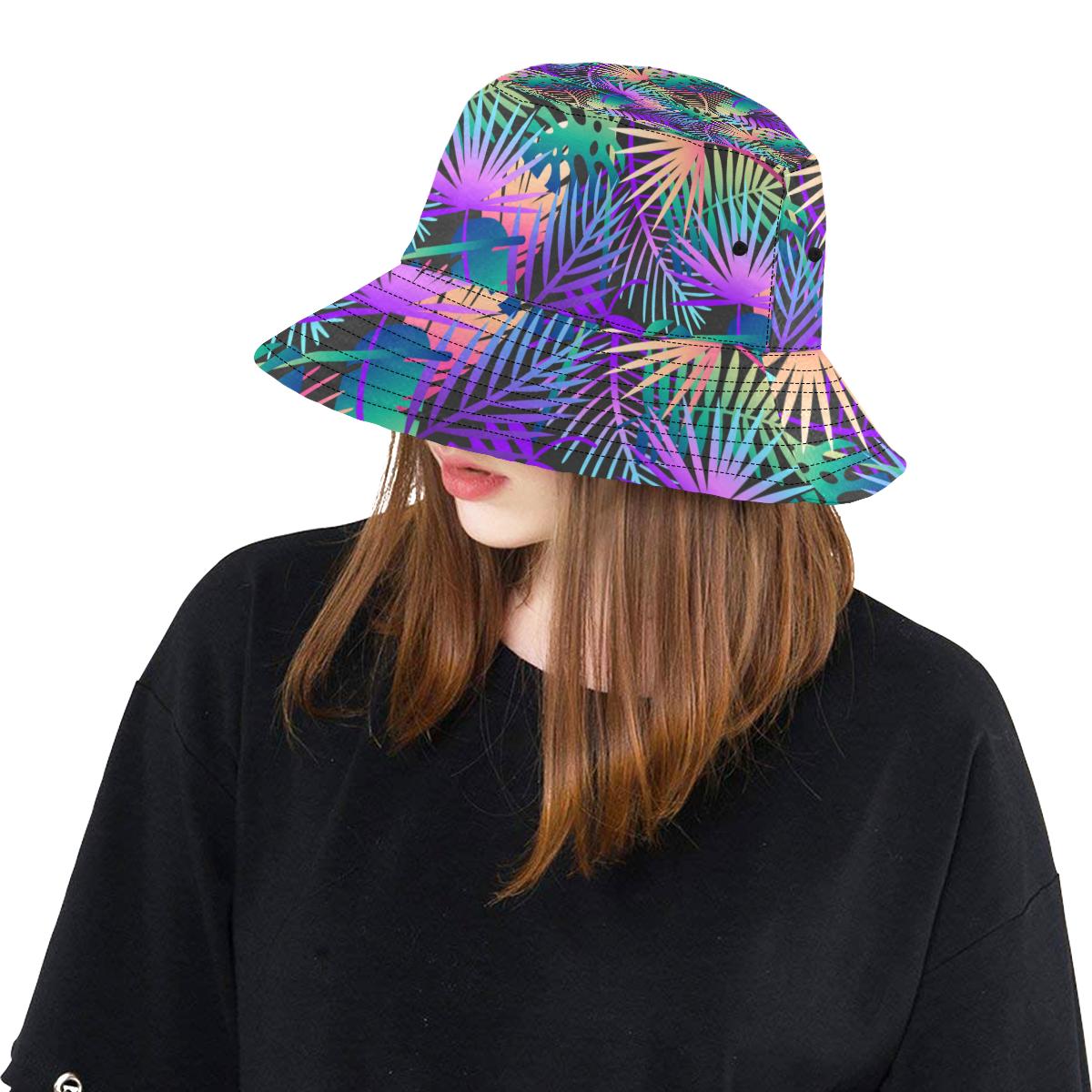 Neon Flower Tropical Palm Leaves Unisex Bucket Hat