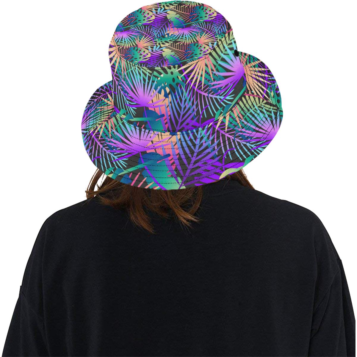 Neon Flower Tropical Palm Leaves Unisex Bucket Hat