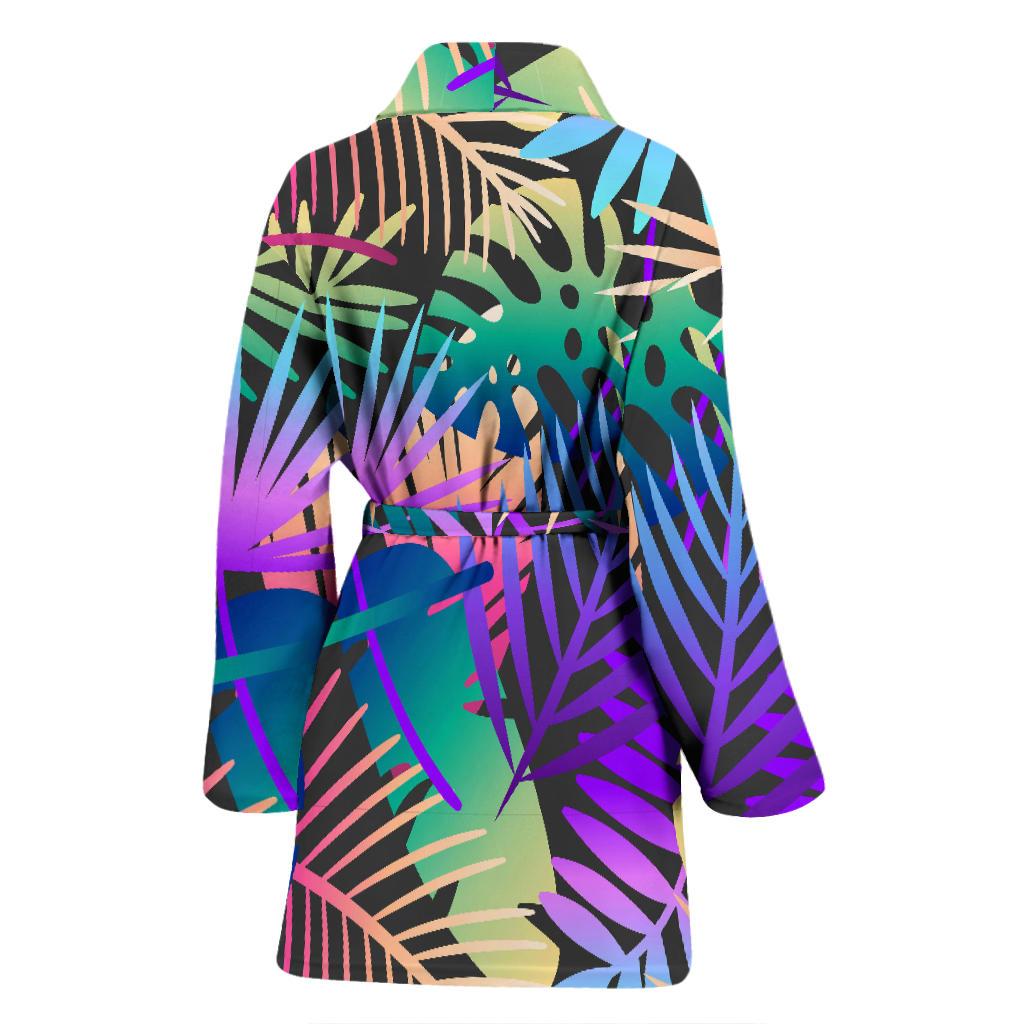 Neon Flower Tropical Palm Leaves Women Bath Robe-JTAMIGO.COM